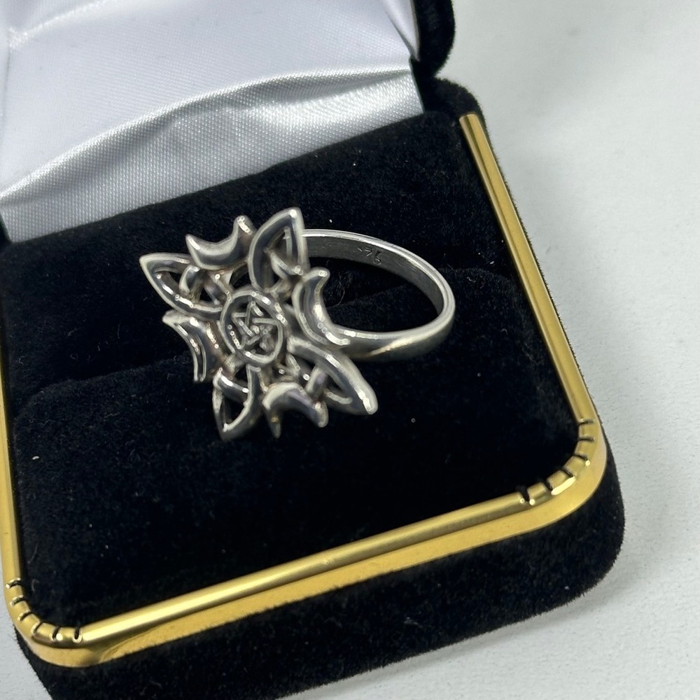Sterling Silver Celtic Pentacle Ring Size 7 Wiccan Pagan Crescent Moon Band - Picture 6 of 8